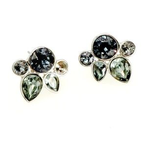 GIVENCHY SILVER TONE  BLUE CRYSTAL CLUSTER BUTTON EARRINGS